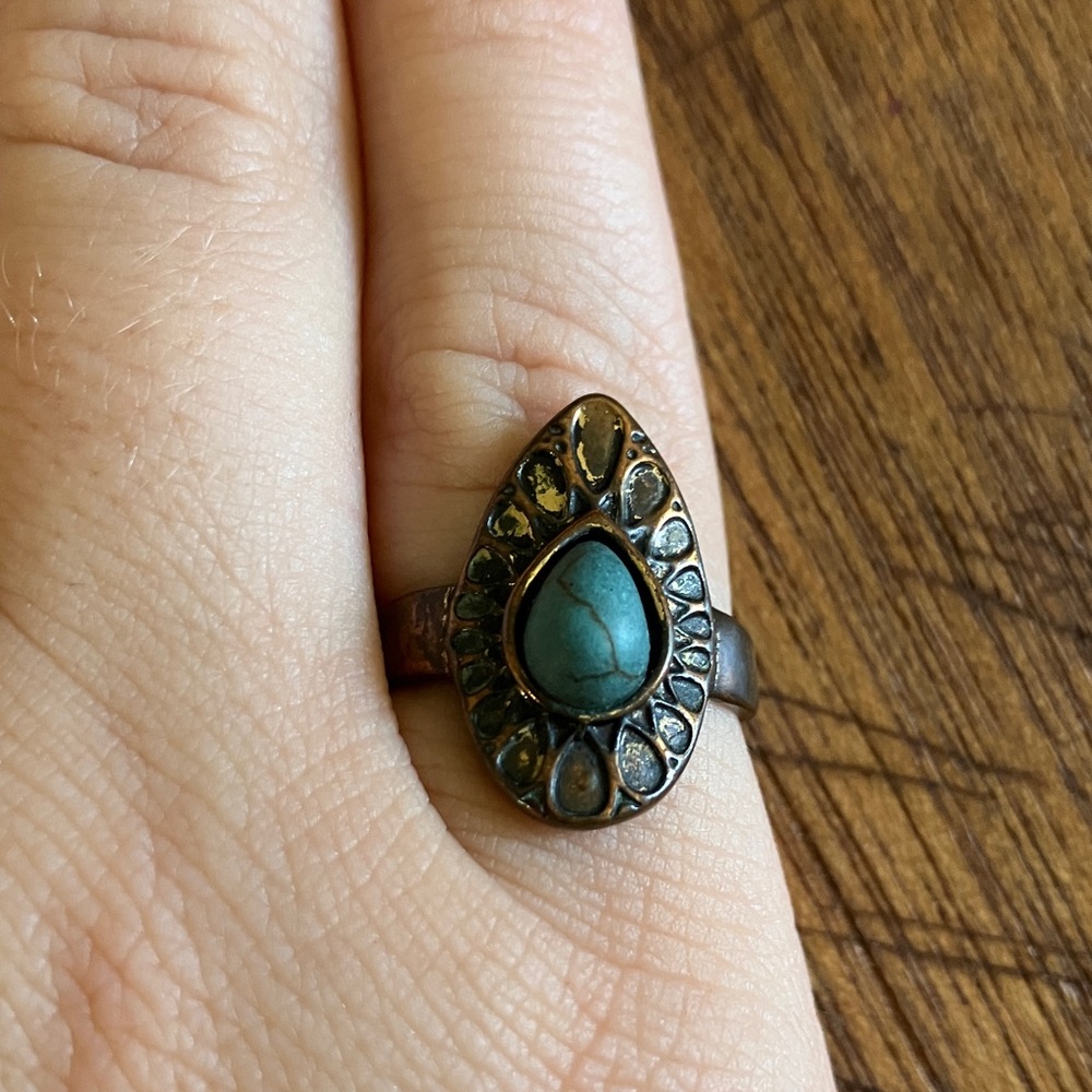 Vintage Teardrop Faux Turquoise Teardrop Shaped Ring